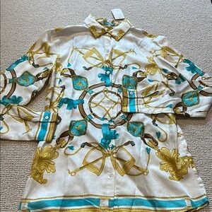 J. McLaughlin silk Neo sable equestrian button down XS L